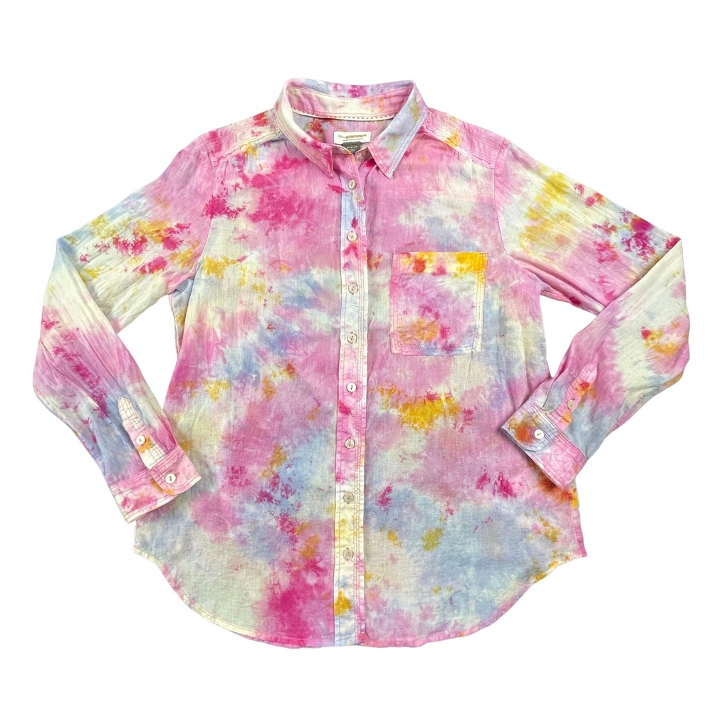 Pilcro Anthropologie Cate Classic Watercolor Tie Dye 100% Cotton Top Pink M Boho